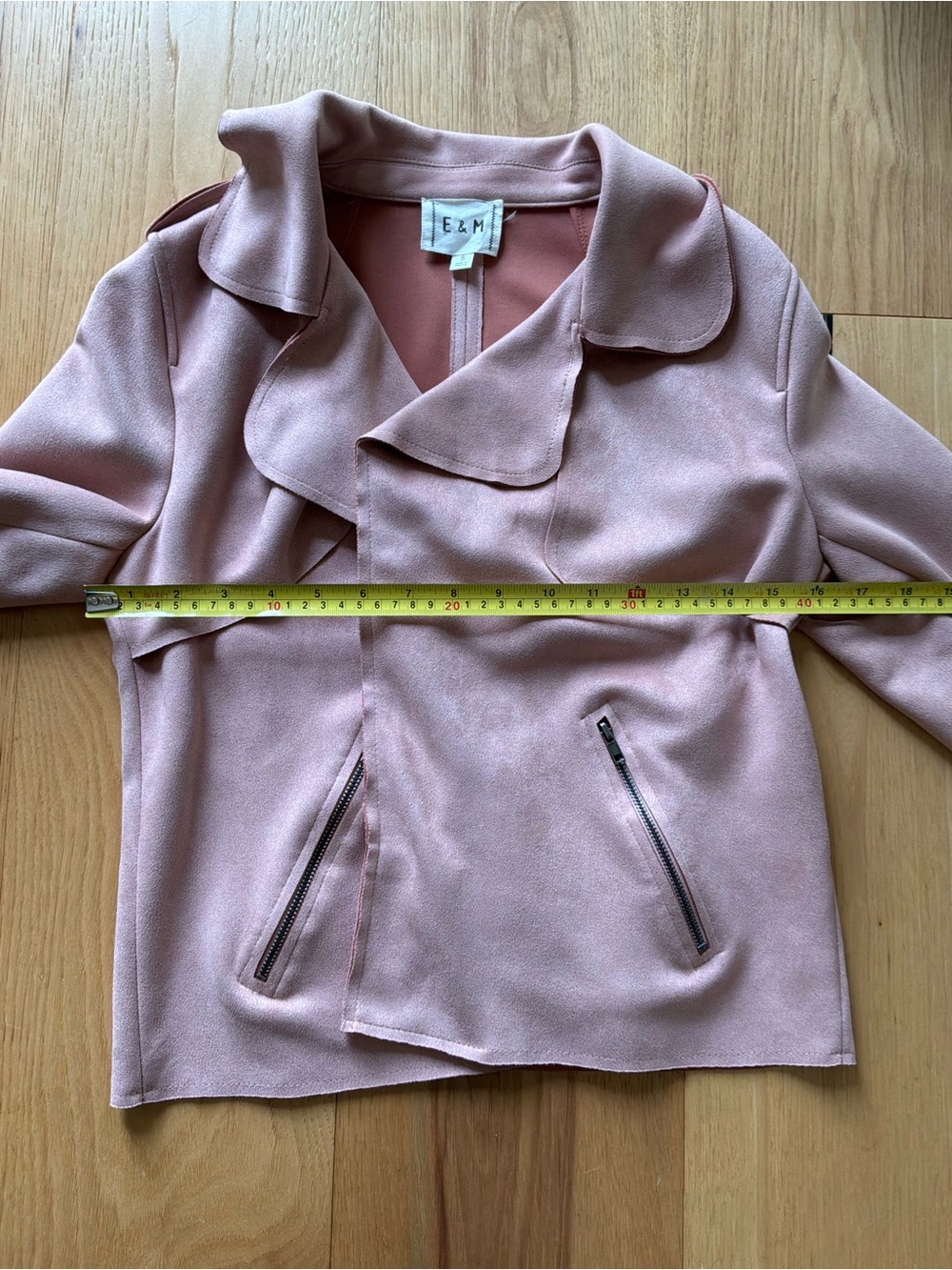 E&M Dusty Rose Drape Suede Moto Jacket, Size Small - Picture 9 of 9